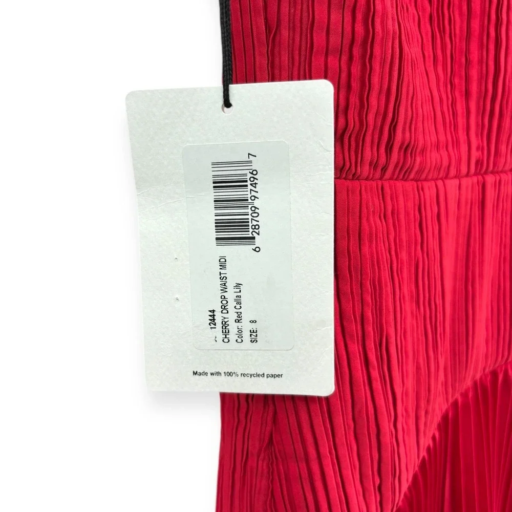 NWT AMUR Cherry Drop Waist Pleated Midi Dress in Red - Size 8‎ - Picture 13 of 16